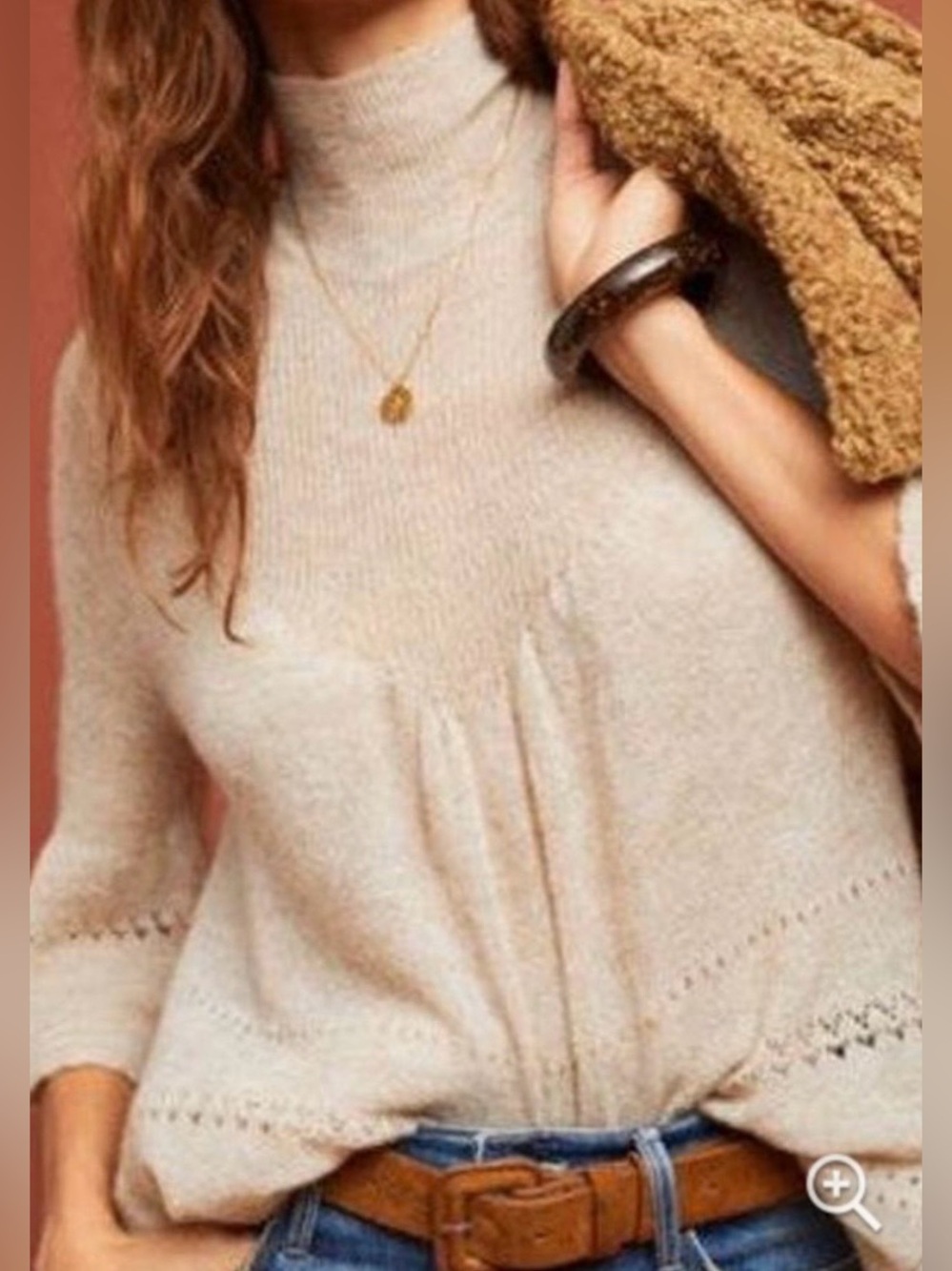 Feather Bone Anthropologie MEDIUM Merino Alpaca Bell Sleeve Sweater Beige NWT